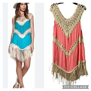 NWOT Umgee Sleeveless Crochet Fringe Long Tunic